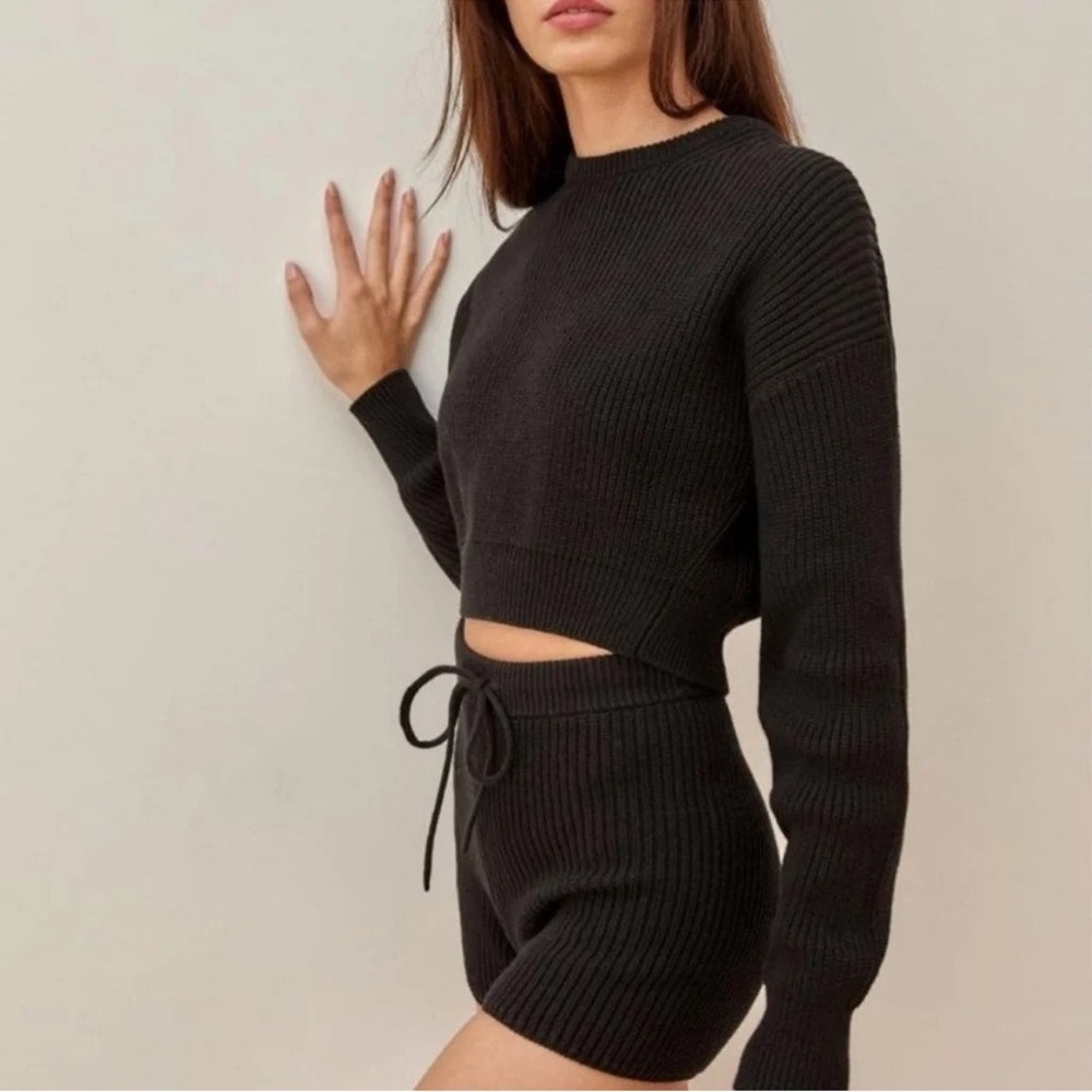 Reformation Sanzo Knit Black Pull On Sweater Shorts